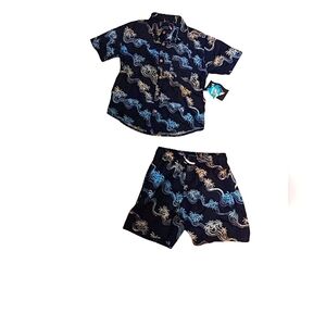 Trunks SURF N SWIM boys 2 Piece Palm Tree Button Down Top LINED TRUNKS SZ S NWT